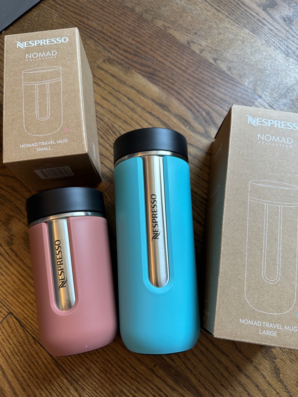 Nespresso Nomad Travel Mugs in Turquoise & terracotta Dusty Pink